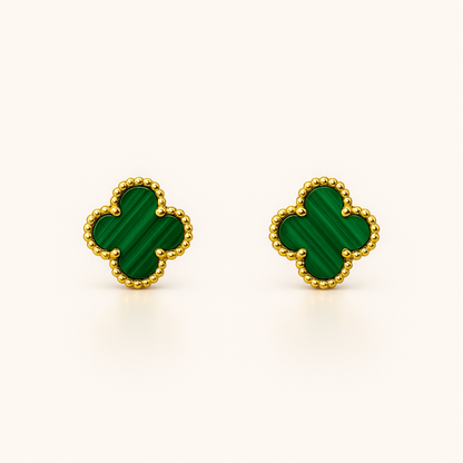 Clover Stud Earrings with Beaded Border