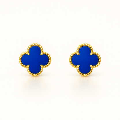 Clover Stud Earrings with Beaded Border