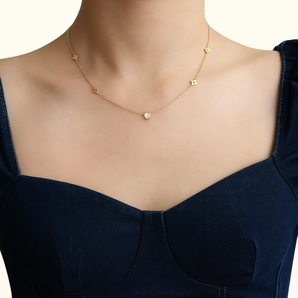 Clover Station Necklace with Clear Accent — Carrie