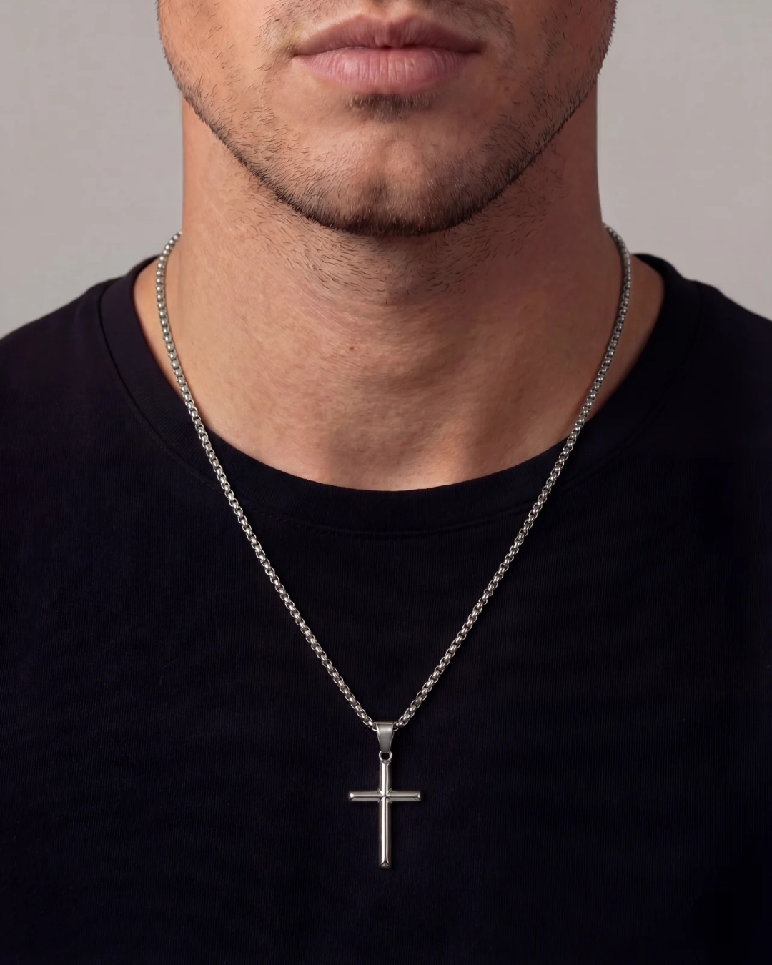 Slender Christian Cross Pendant Necklace, Silver-Plated