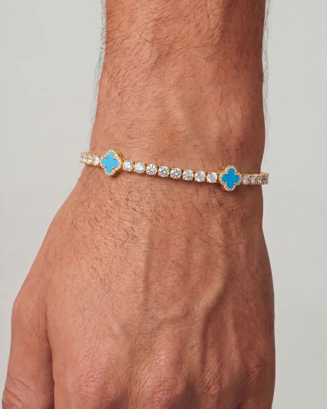 Azure Blue Clover Tennis Bracelet, Gold-Plated