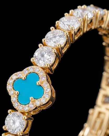 Azure Blue Clover Tennis Bracelet, Gold-Plated