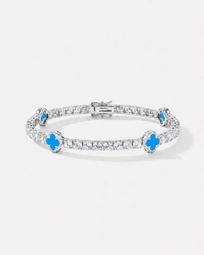 Azure Blue Clover Tennis Bracelet, Silver-Plated