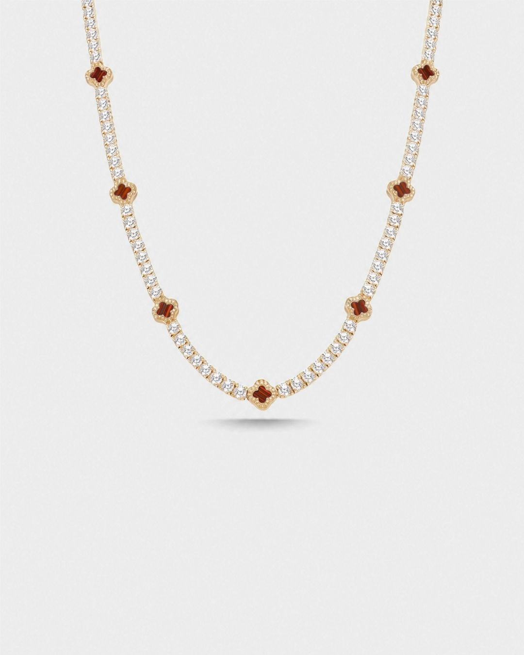 Burgundy Red Clover Tennis Necklace, Gold-Plated