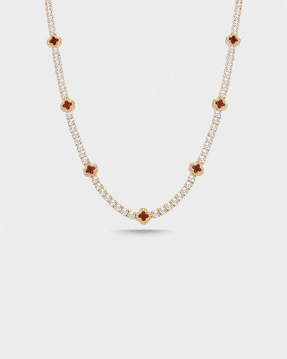 Burgundy Red Clover Tennis Necklace, Gold-Plated