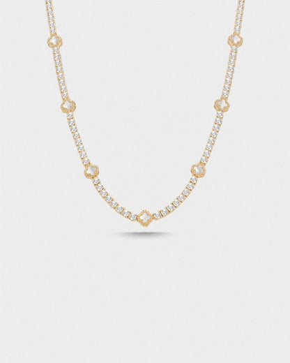 Pearlescent White Clover Tennis Necklace, Gold-Plated