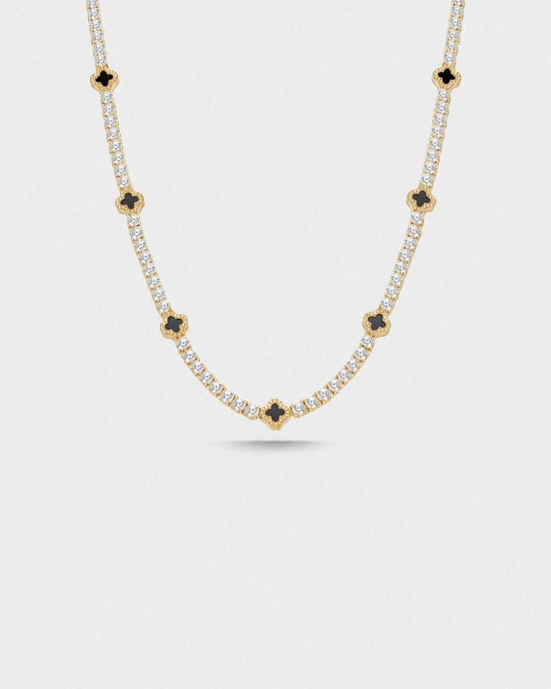 Black Clover Tennis Necklace, Gold-Plated