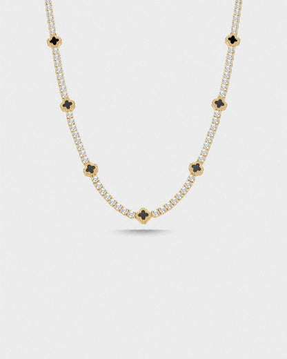 Black Clover Tennis Necklace, Gold-Plated