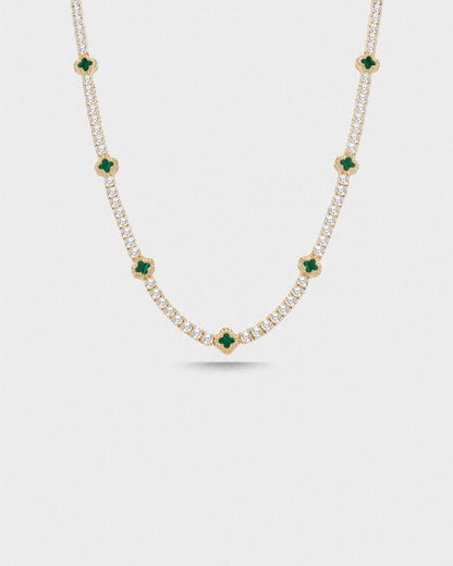 Green Clover Tennis Necklace, Gold-Plated