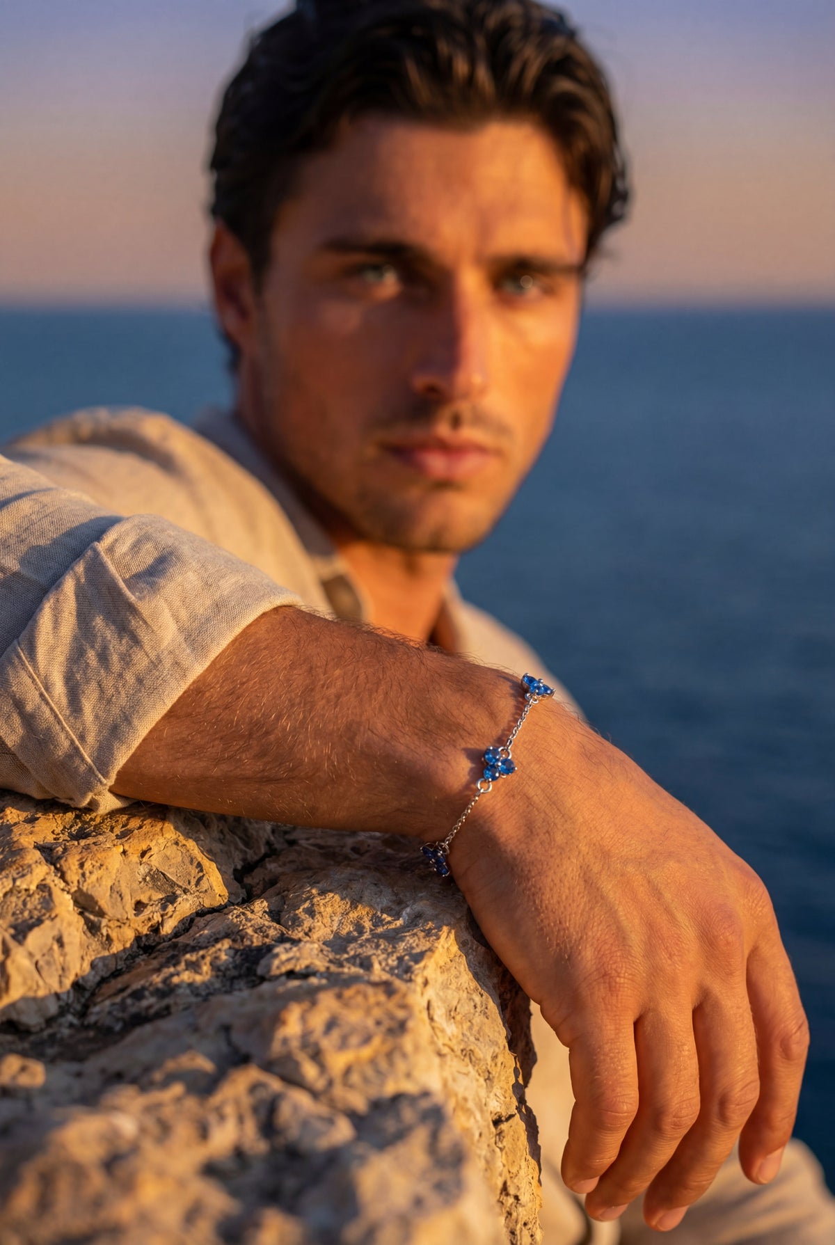 Blue Zircon Clover Bracelet, 316L Stainless Steel
