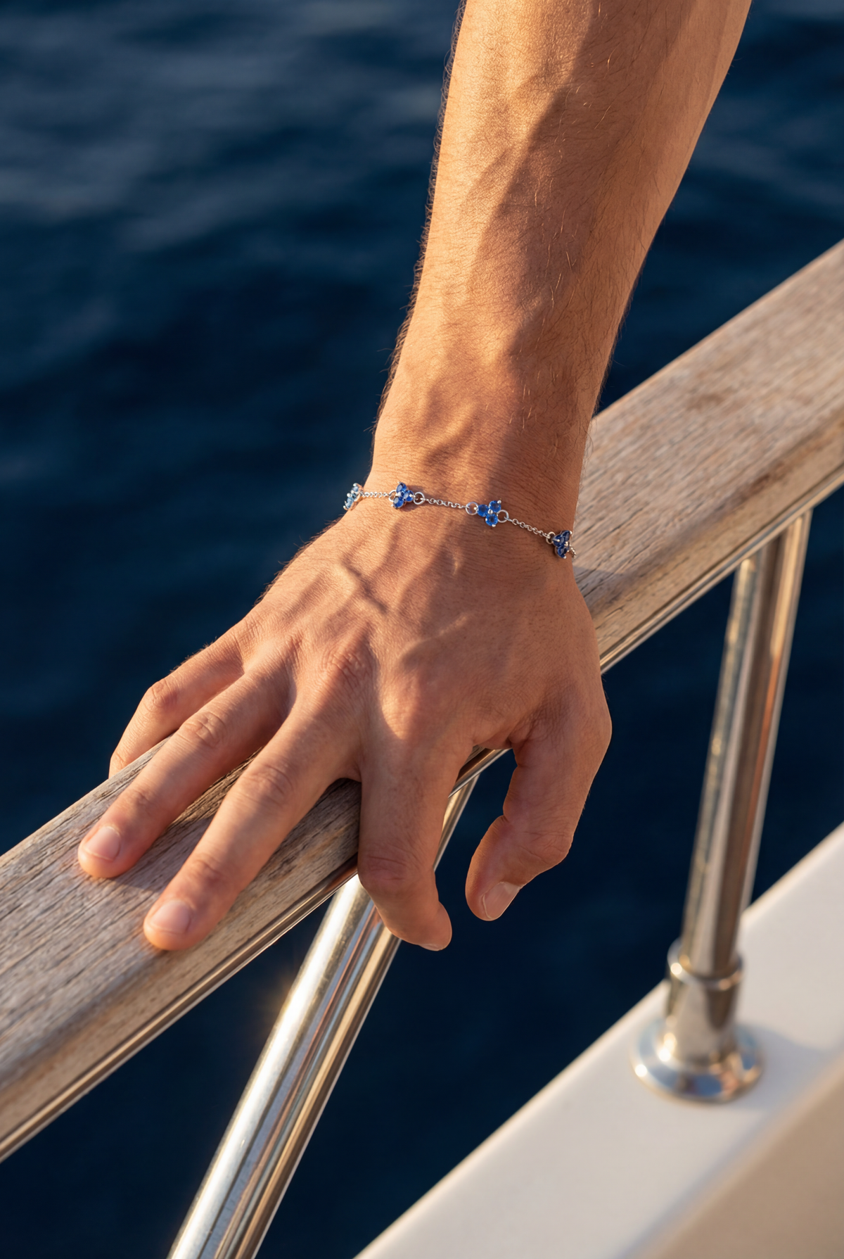 Blue Zircon Clover Bracelet, 316L Stainless Steel