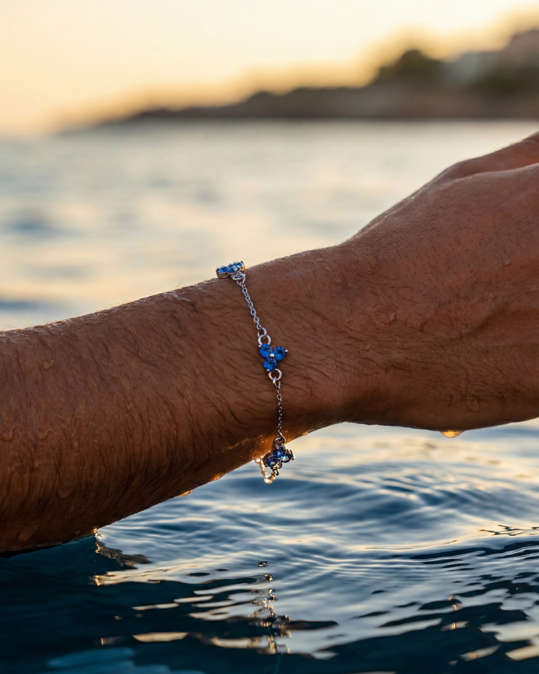 Blue Zircon Clover Bracelet, 316L Stainless Steel