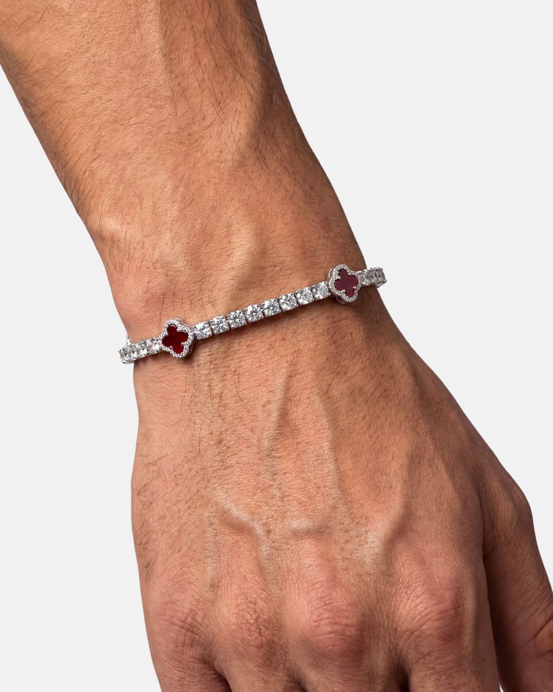 Burgundy Red Clover Tennis Bracelet, Silver-Plated