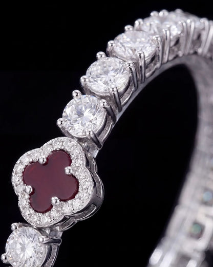 Burgundy Red Clover Tennis Bracelet, Silver-Plated