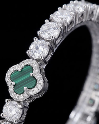 Green Clover Tennis Bracelet, Silver-Plated