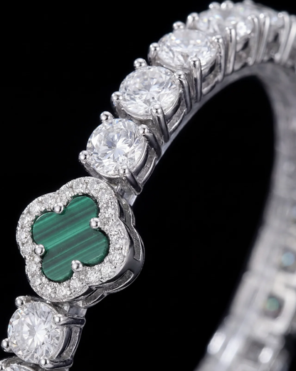 Green Clover Tennis Necklace, Silver-Plated