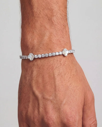 Pearlescent White Clover Tennis Bracelet, Silver-Plated