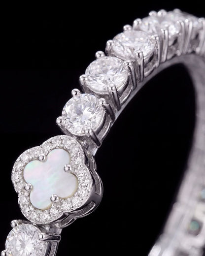 Pearlescent White Clover Tennis Bracelet, Silver-Plated