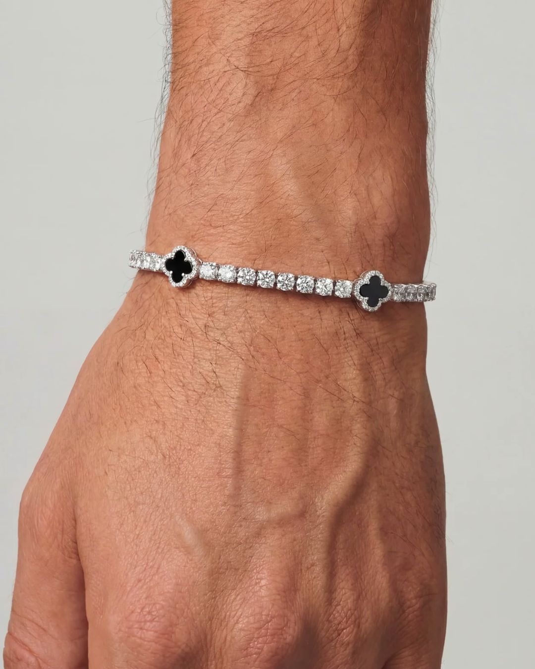 Black Clover Tennis Bracelet, Silver-Plated