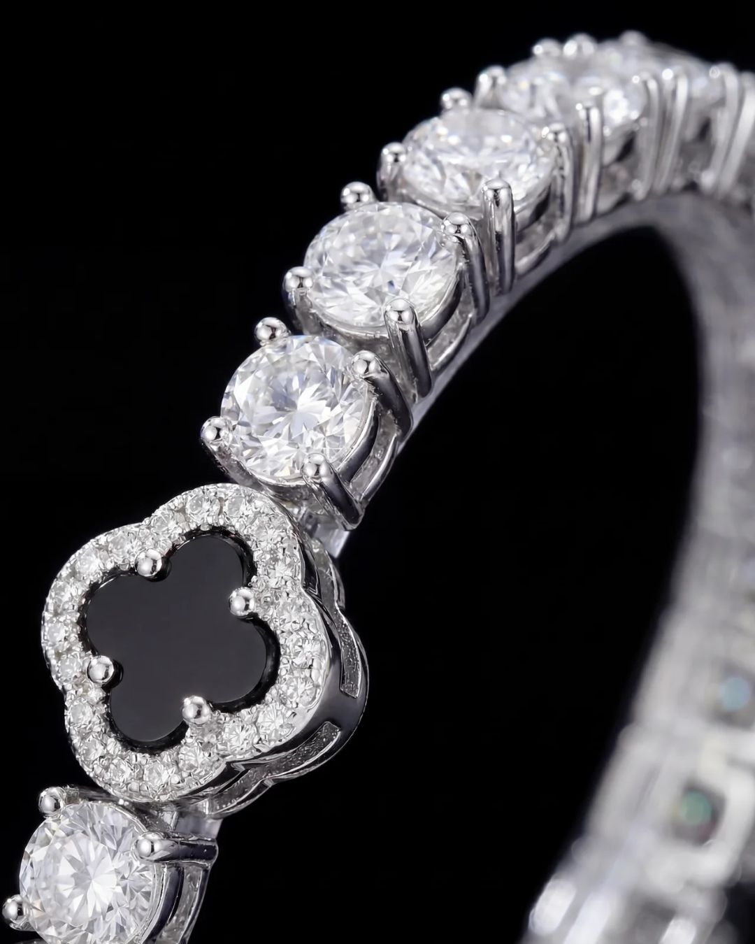 Black Clover Tennis Bracelet, Silver-Plated