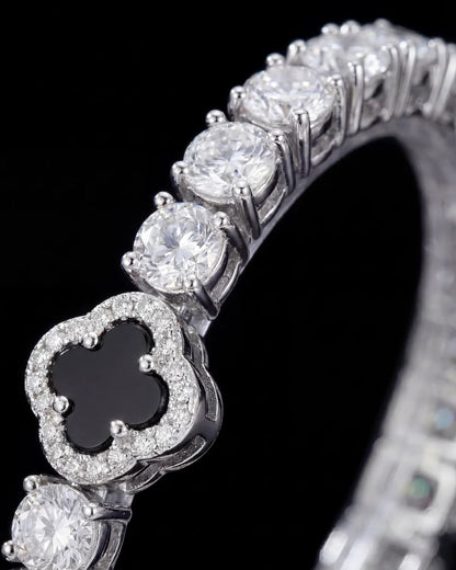 Black Clover Tennis Bracelet, Silver-Plated