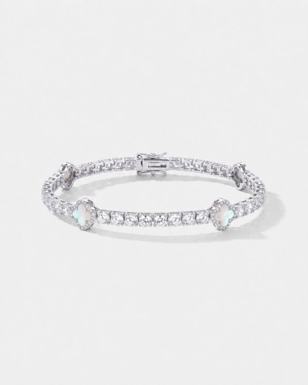 Pearlescent White Clover Tennis Bracelet, Silver-Plated