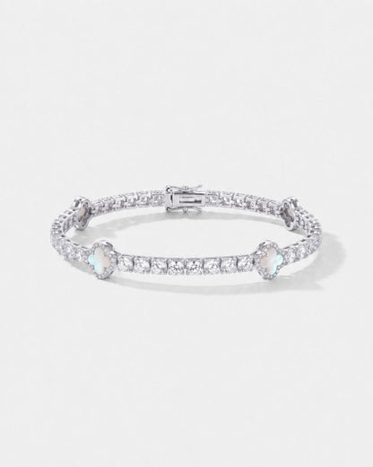 Pearlescent White Clover Tennis Bracelet, Silver-Plated