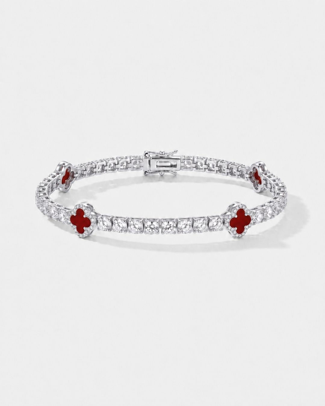 Burgundy Red Clover Tennis Bracelet, Silver-Plated