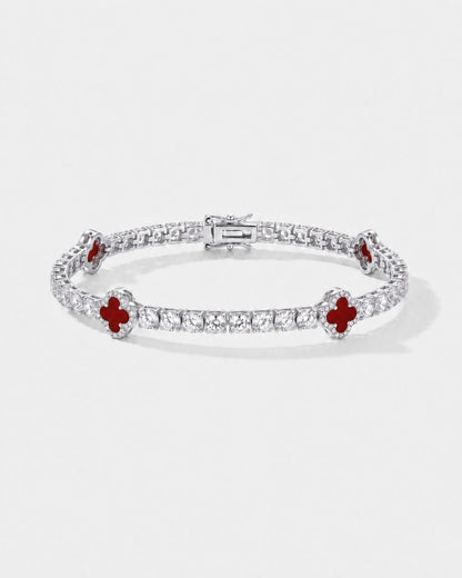 Burgundy Red Clover Tennis Bracelet, Silver-Plated