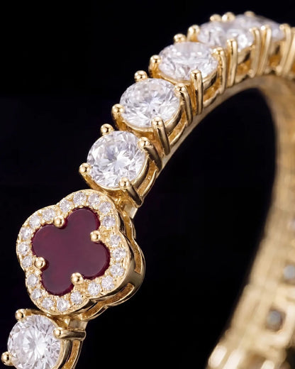 Burgundy Red Clover Tennis Bracelet, Gold-Plated