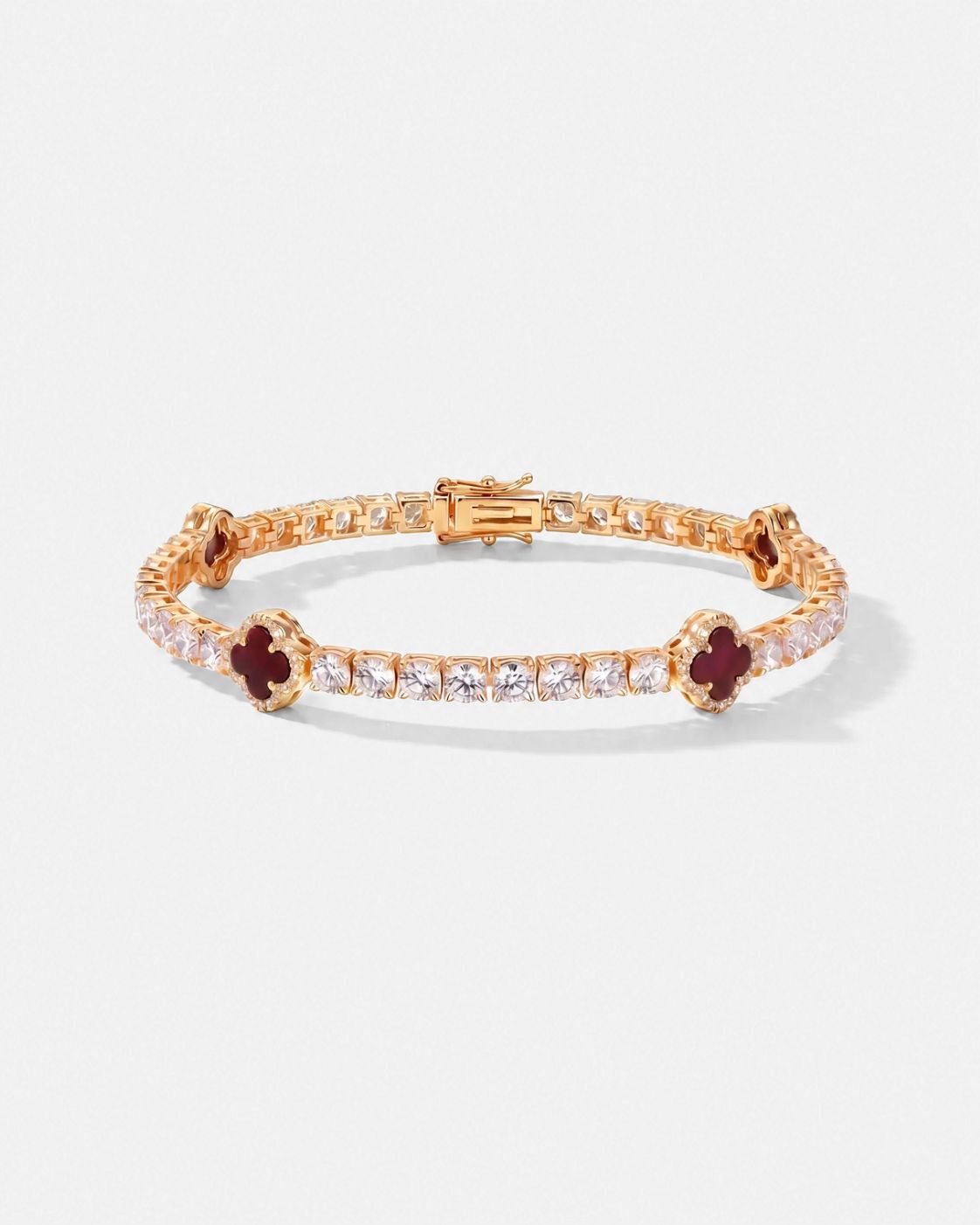 Burgundy Red Clover Tennis Bracelet, Gold-Plated