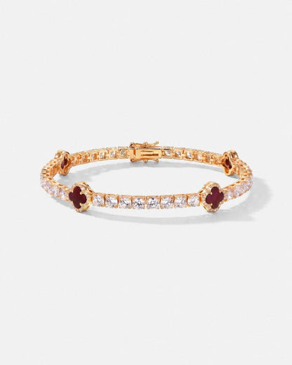 Burgundy Red Clover Tennis Bracelet, Gold-Plated