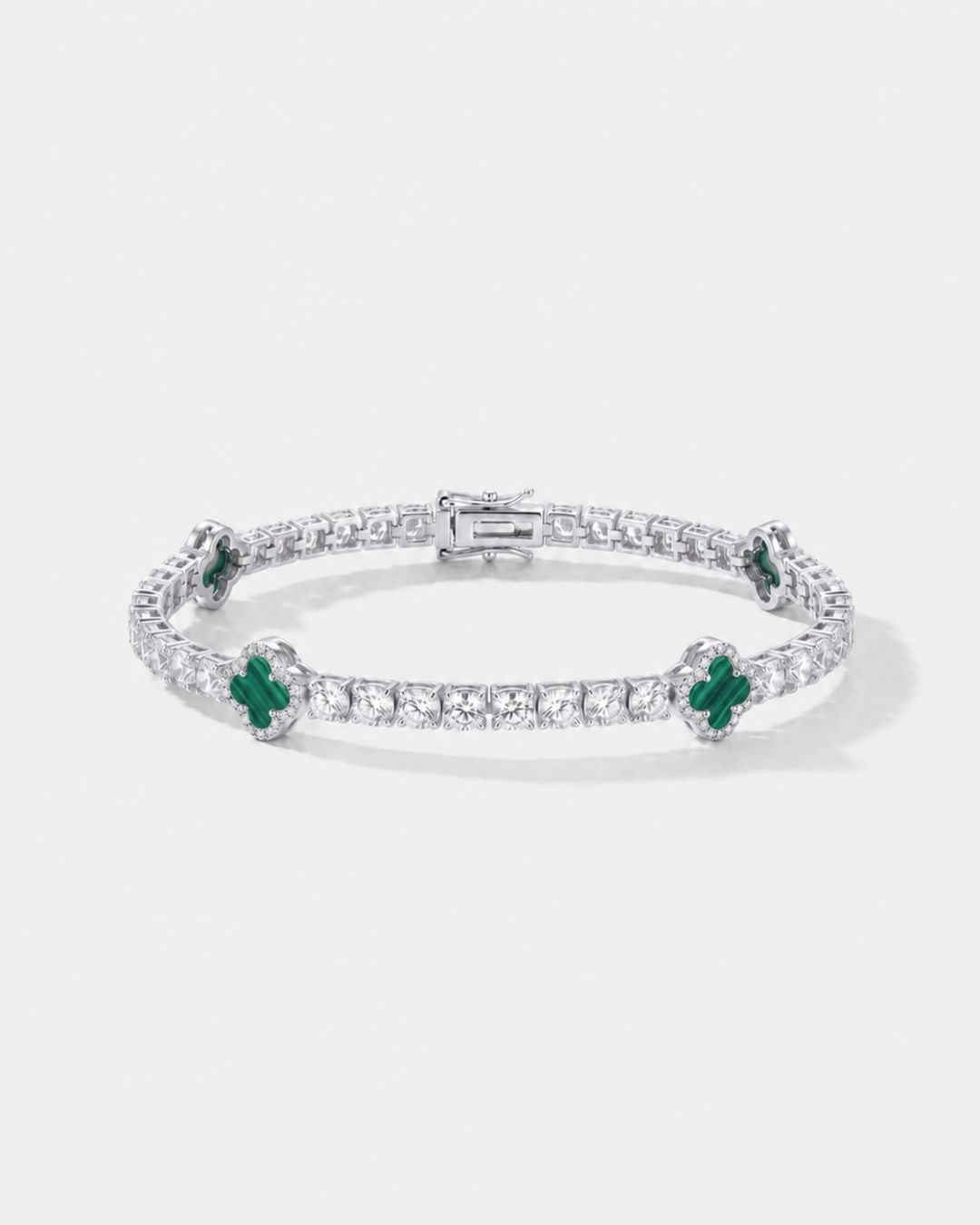 Green Clover Tennis Bracelet, Silver-Plated