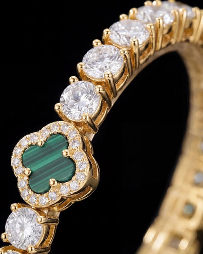 Green Clover Tennis Necklace, Gold-Plated