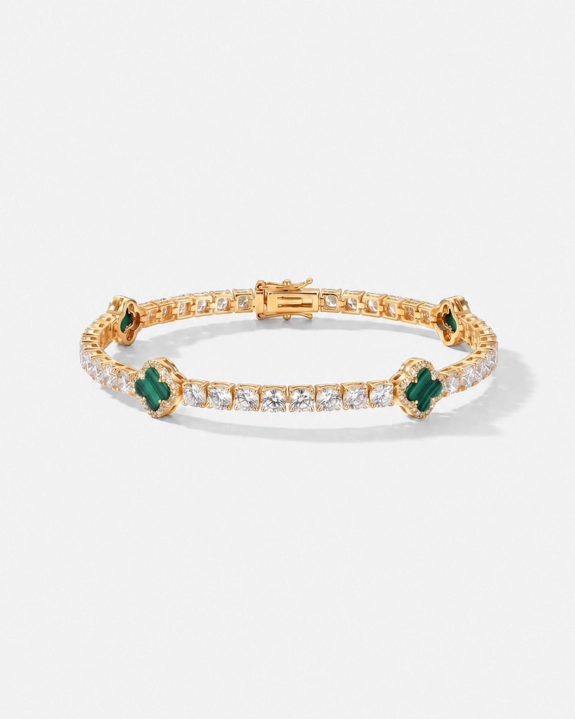 Green Clover Tennis Bracelet, Gold-Plated