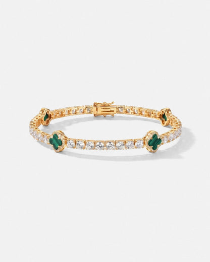 Green Clover Tennis Bracelet, Gold-Plated
