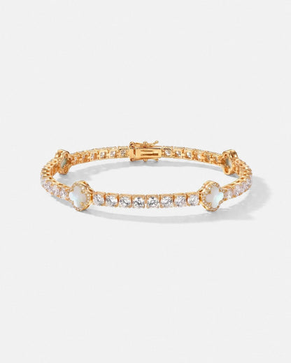Pearlescent White Clover Tennis Bracelet, Gold-Plated