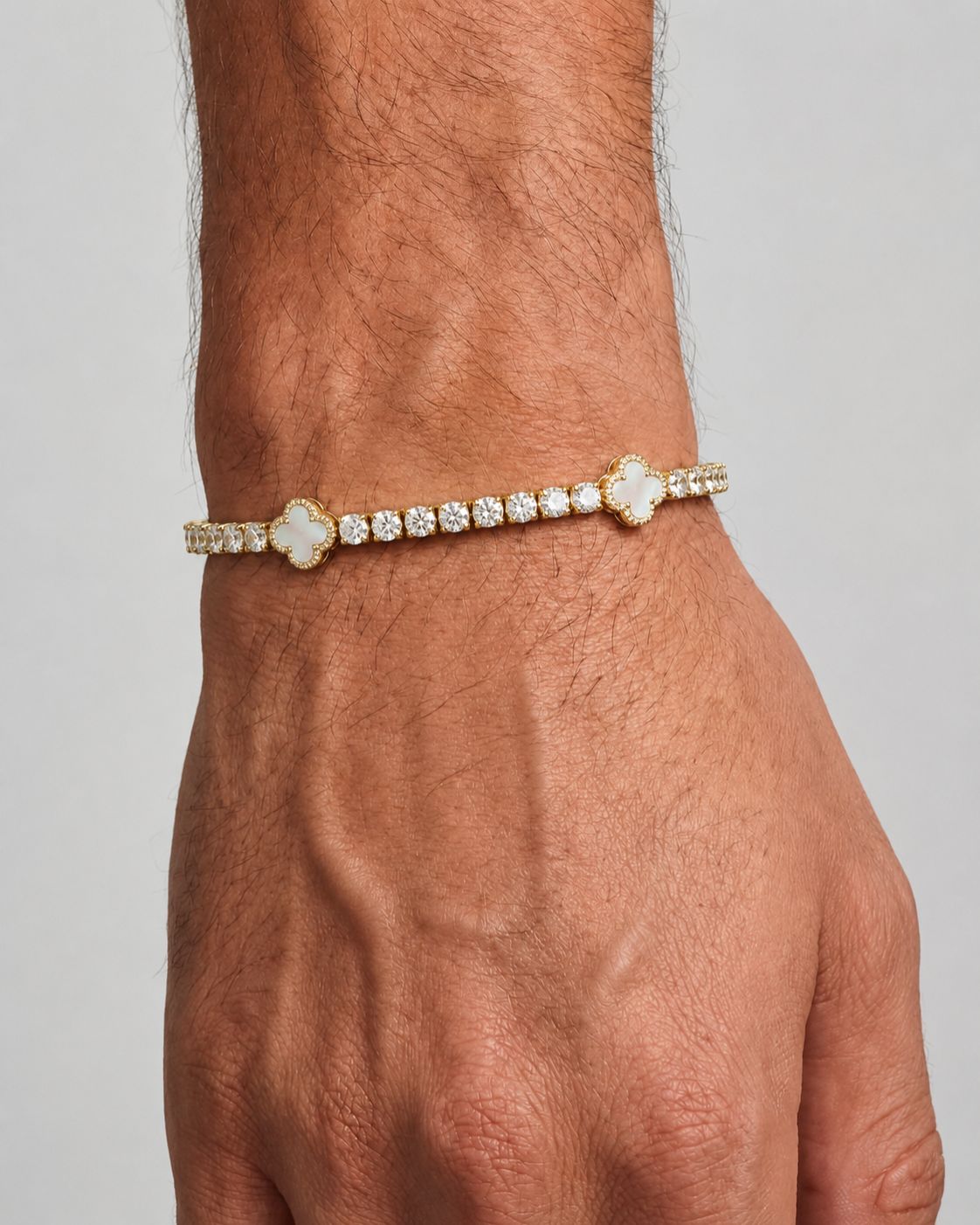 Pearlescent White Clover Tennis Bracelet, Gold-Plated