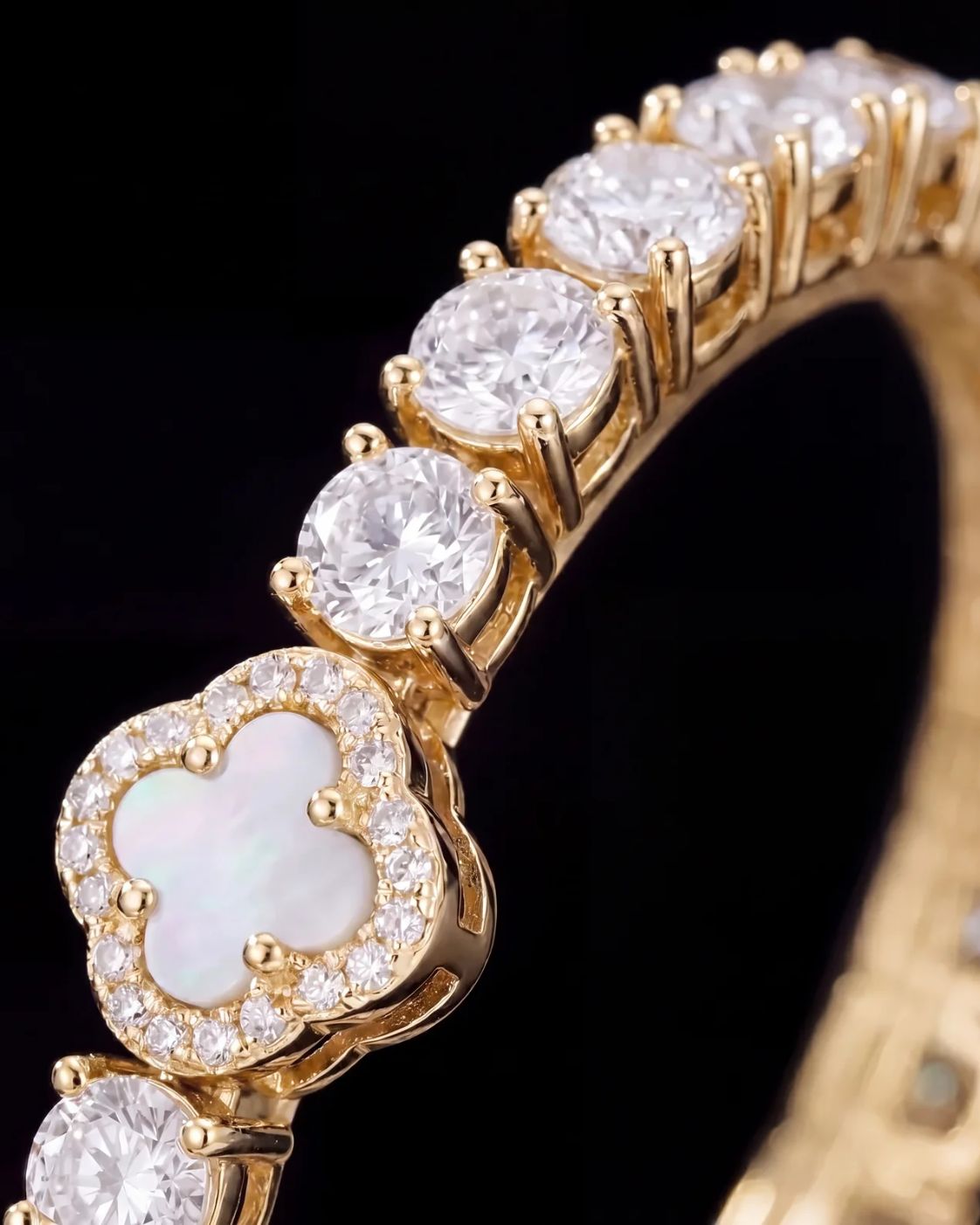 Pearlescent White Clover Tennis Bracelet, Gold-Plated