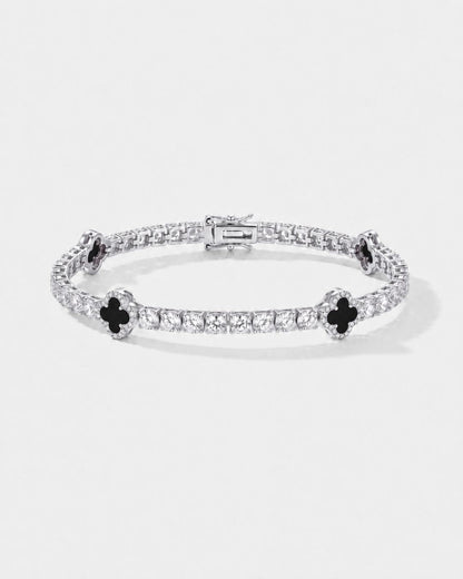 Black Clover Tennis Bracelet, Silver-Plated