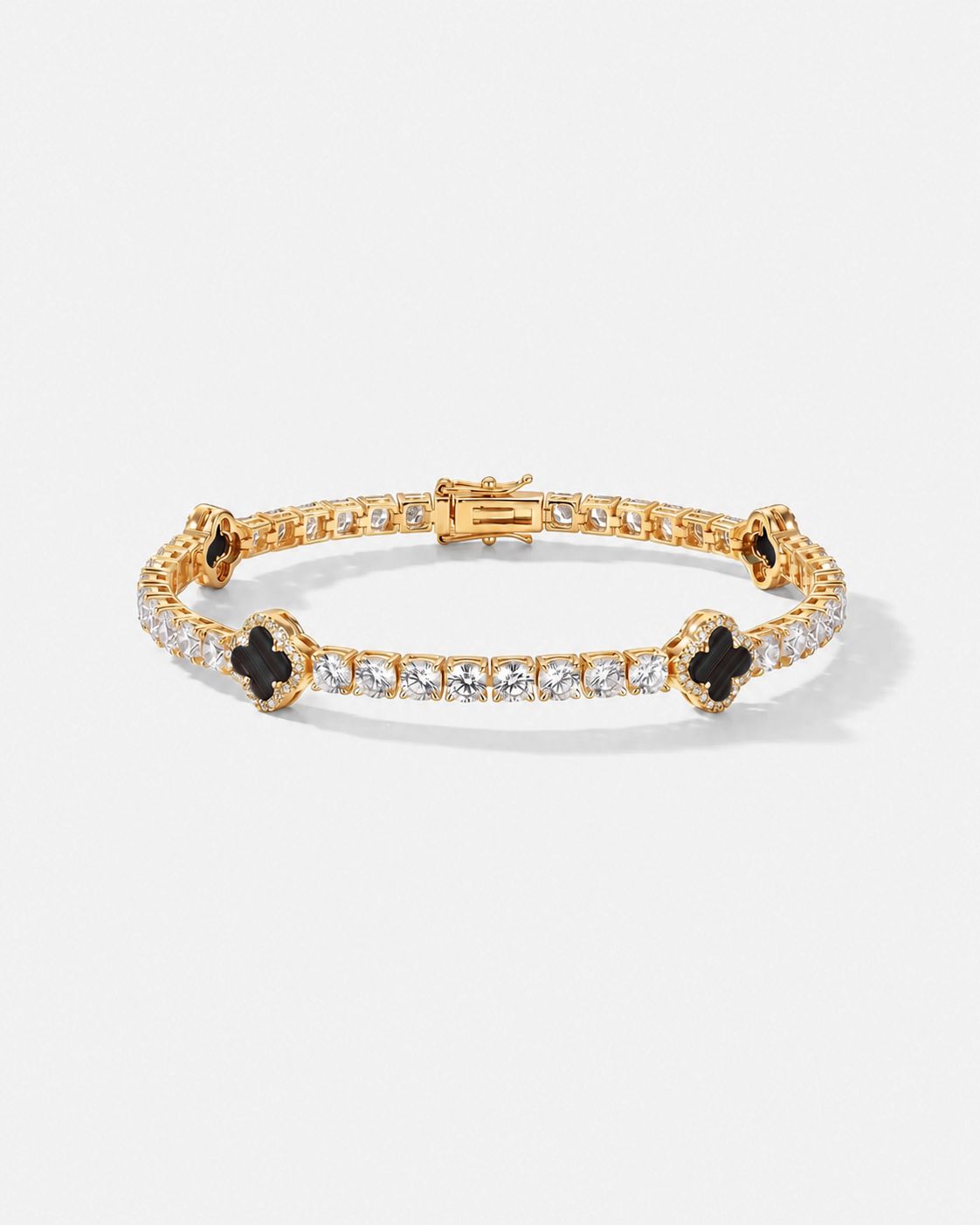 Black Clover Tennis Bracelet, Gold-Plated