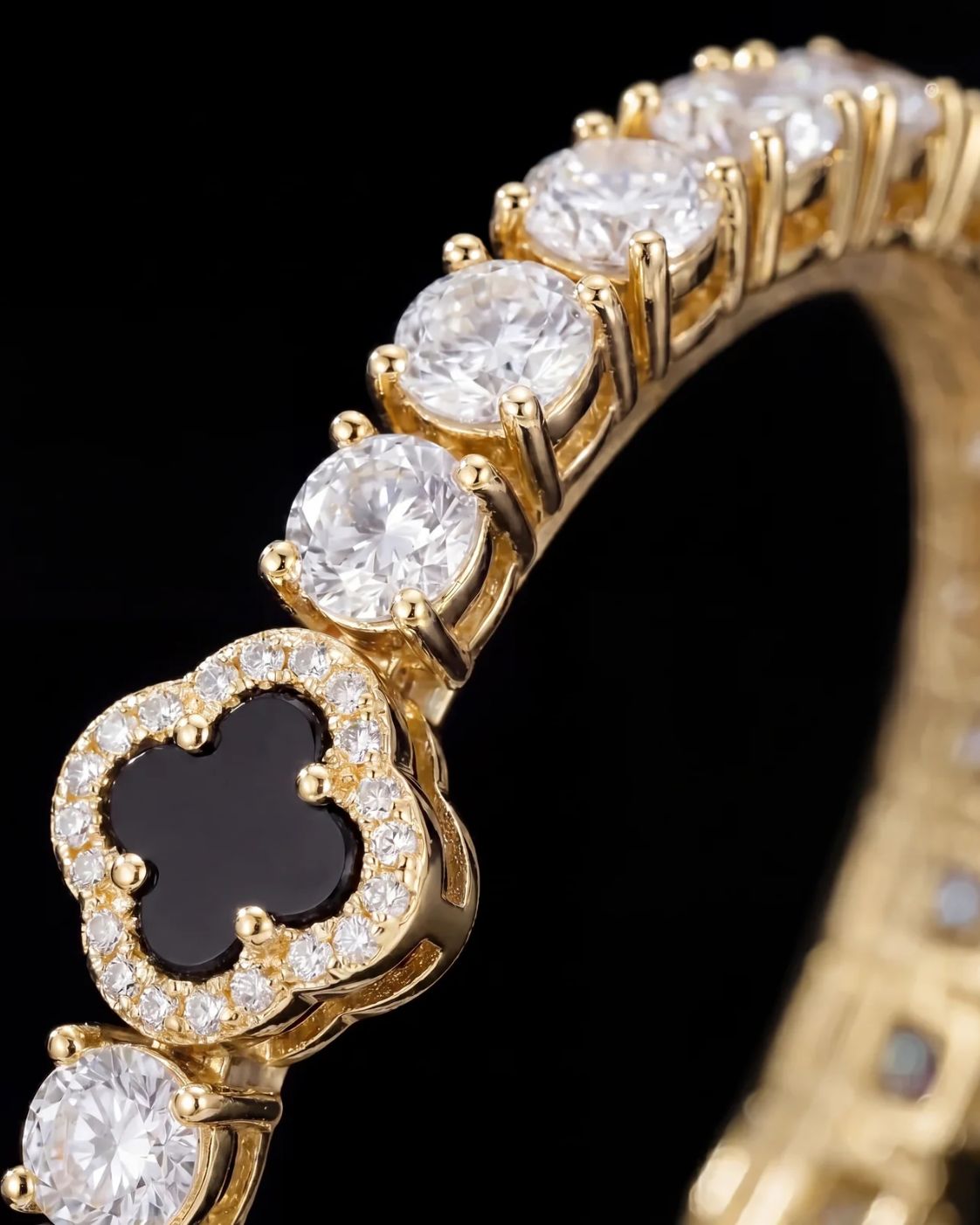 Black Clover Tennis Necklace, Gold-Plated