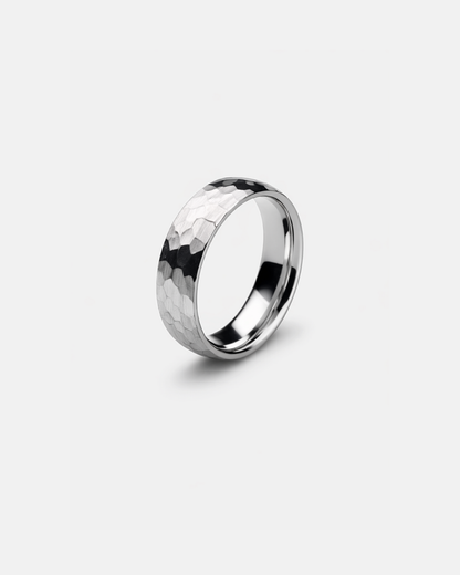 Men’s Hammered Tungsten Carbide Band Ring, 6 mm