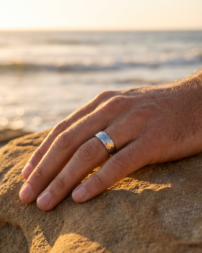Men’s Hammered Tungsten Carbide Band Ring, 6 mm
