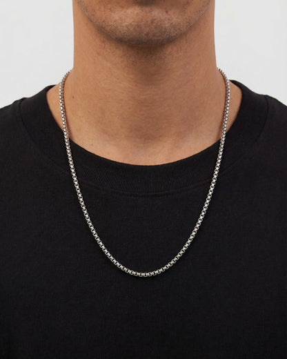 Men’s Box Chain Necklace, Silver-Tone Stainless Steel — Côte