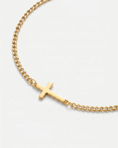 Men’s Cuban Link Cross Bracelet, 18K Gold-Plated