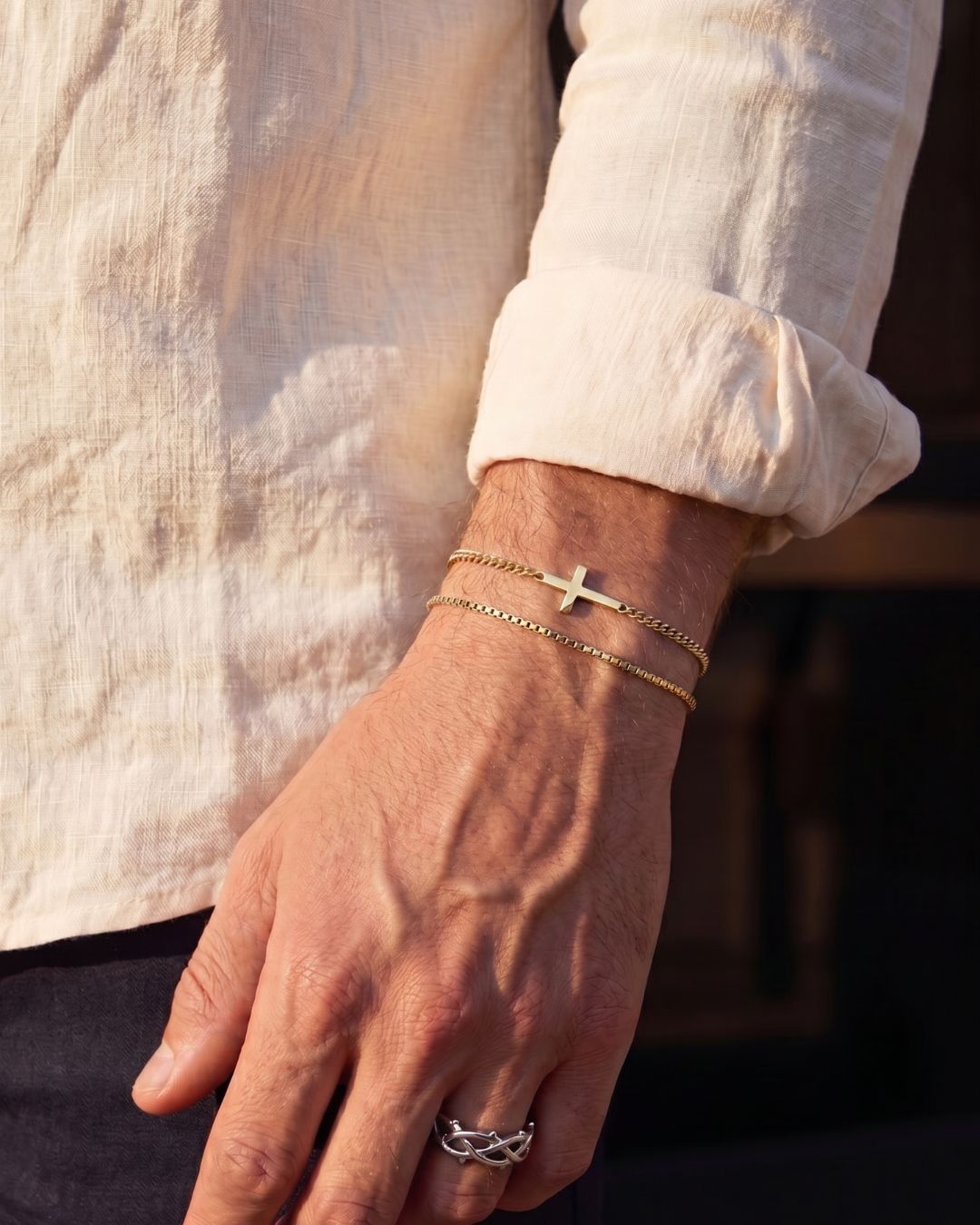 Men’s Cuban Link Cross Bracelet, 18K Gold-Plated