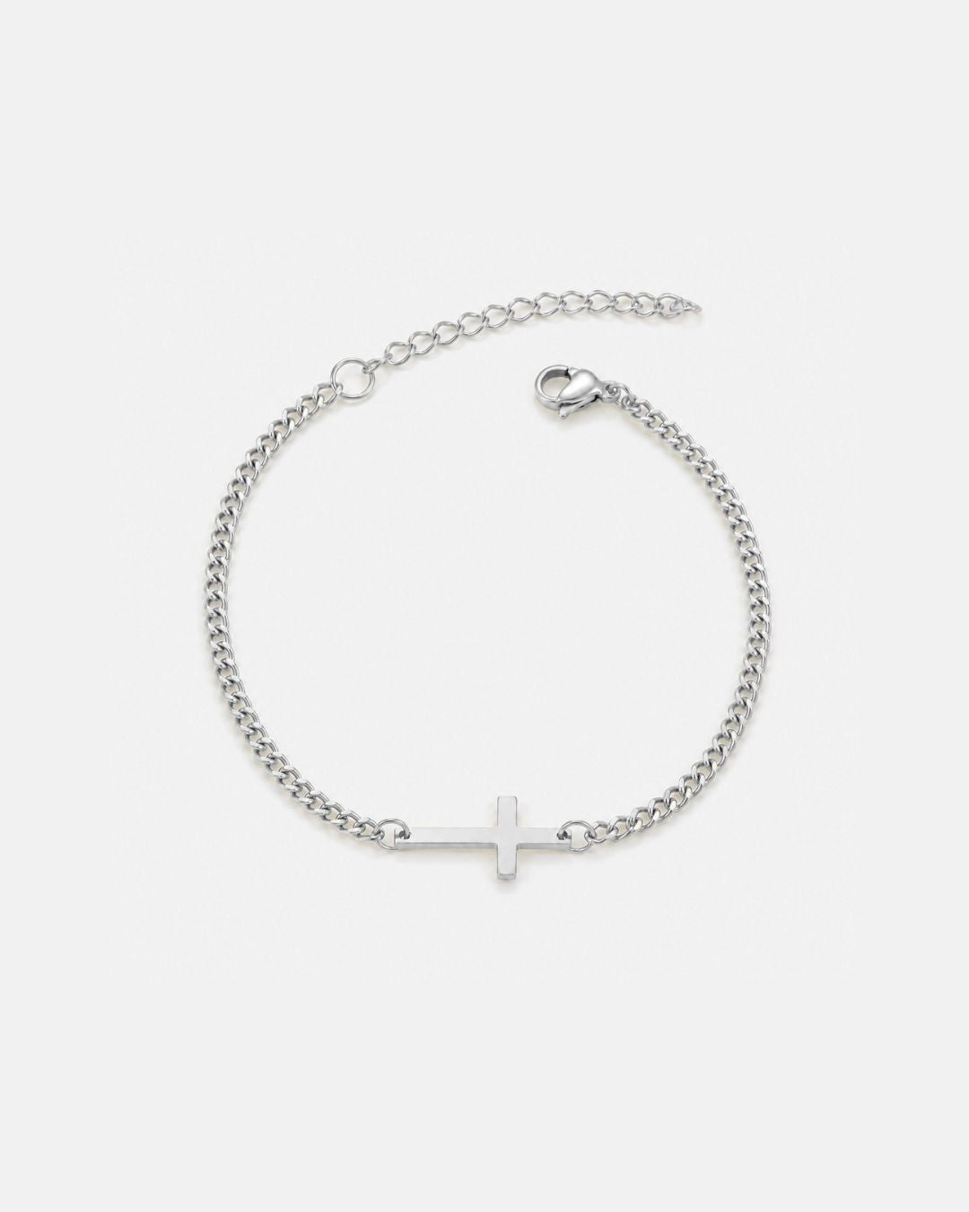 Men’s Cuban Link Cross Bracelet, Silver-Tone Stainless Steel