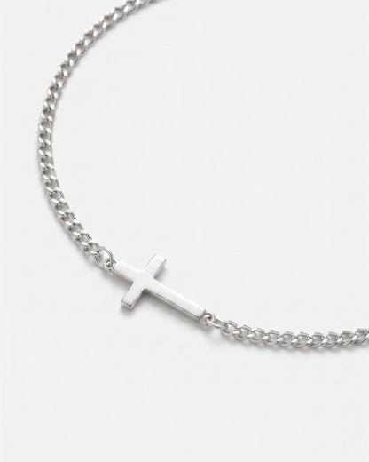 Men’s Cuban Link Cross Bracelet, Silver-Tone Stainless Steel