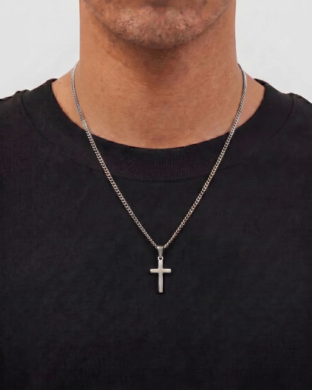 Men’s Cross Pendant Necklace, Silver-Tone Stainless Steel